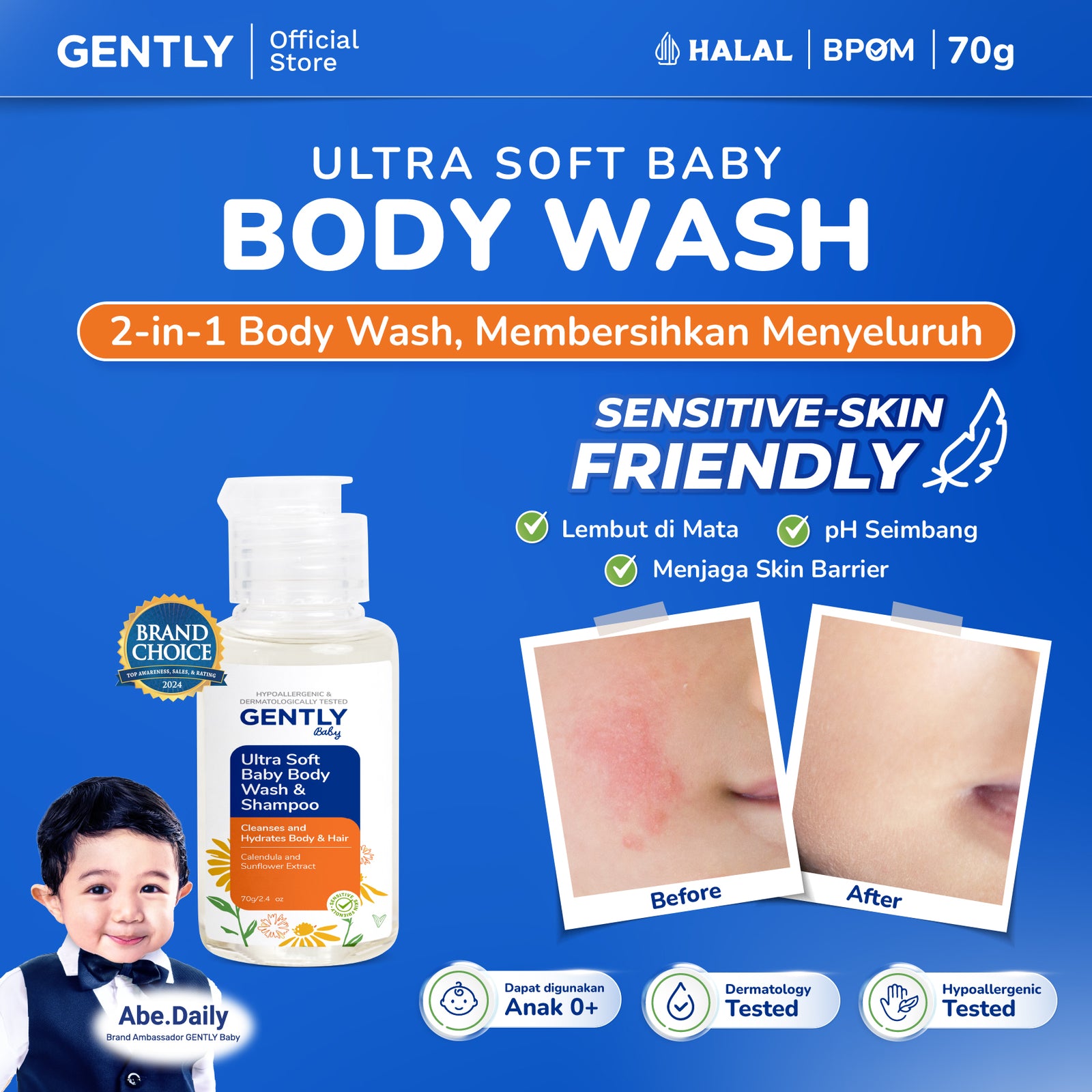 GENTLY Ultra Soft Baby Body Wash & Shampoo 70ml
