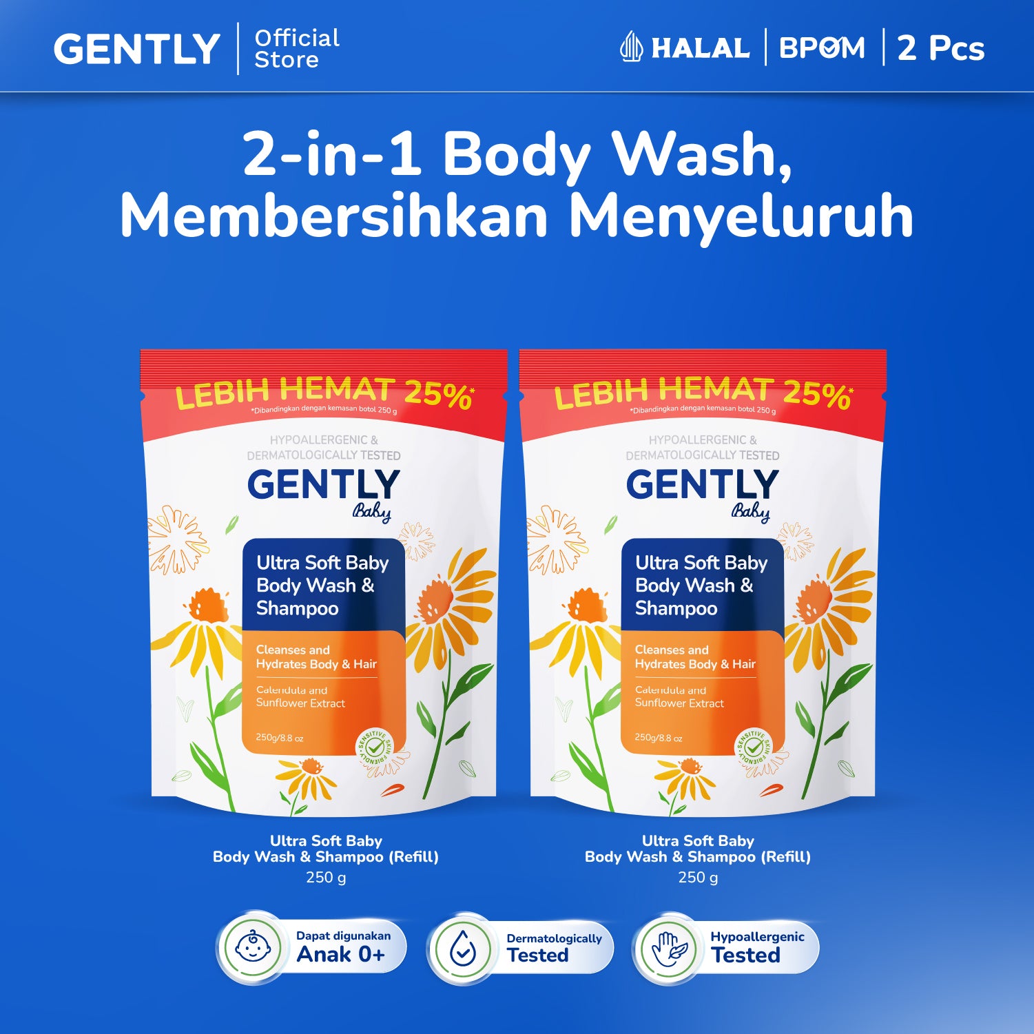 GENTLY Ultra Soft Baby Body Wash & Shampoo 250ml