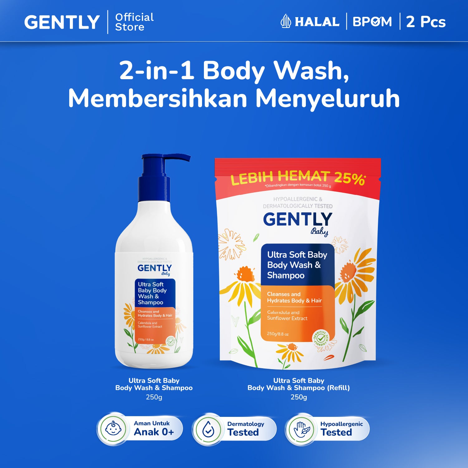 GENTLY Ultra Soft Baby Body Wash & Shampoo Refill Pouch 250ml