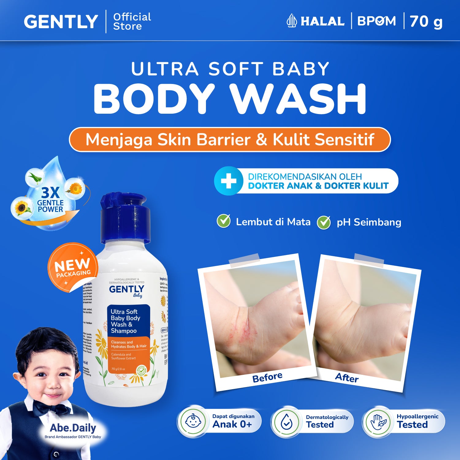 GENTLY Ultra Soft Baby Body Wash & Shampoo 250ml
