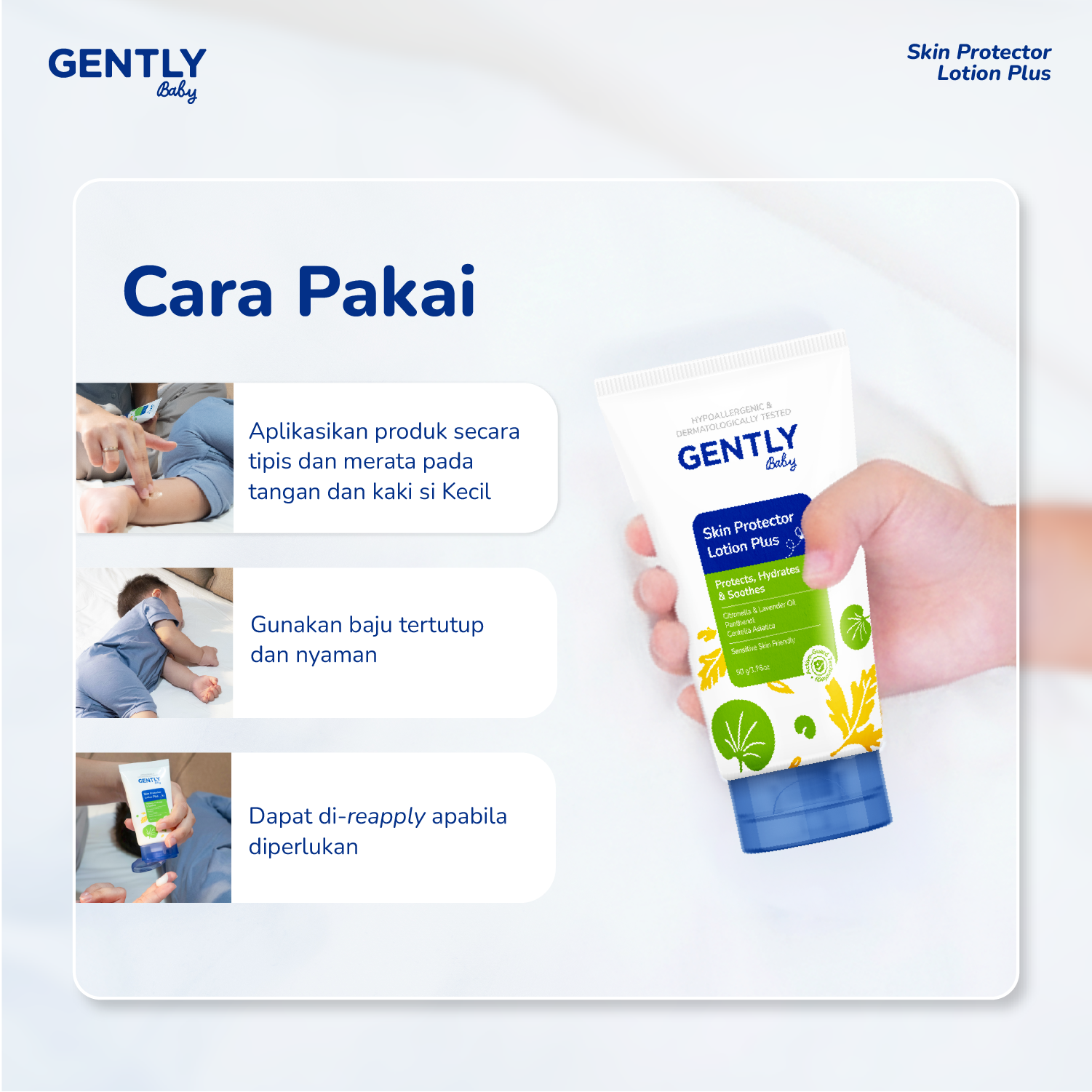 GENTLY Baby Skin Protector Lotion Plus 50gr - Anti Nyamuk Bayi Citronella | Lotion Anti Nyamuk 8 Jam untuk Bayi & Anak | Cream Anti Nyamuk