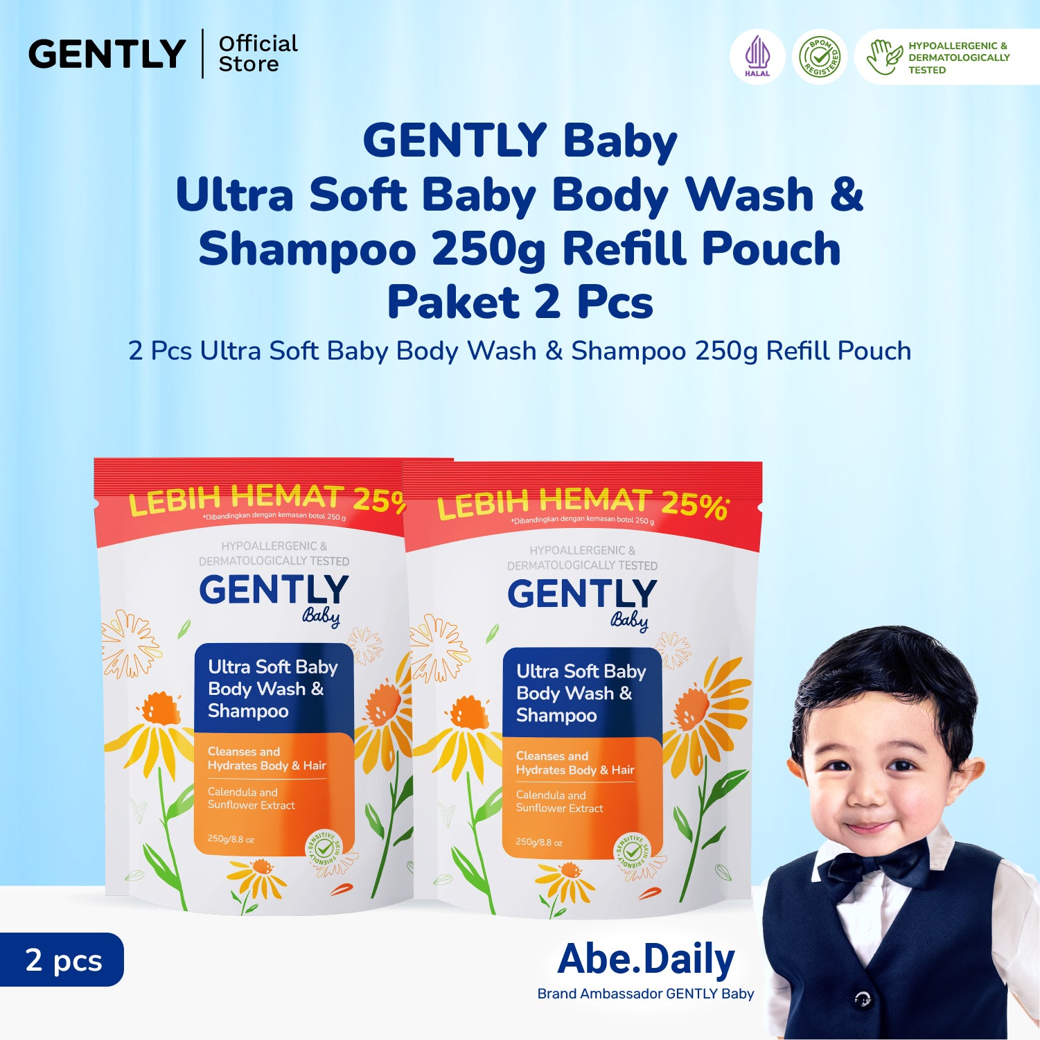 GENTLY Ultra Soft Baby Body Wash & Shampoo Refill Pouch 250ml