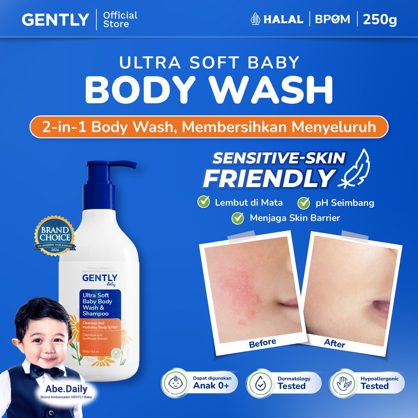 GENTLY Ultra Soft Baby Body Wash & Shampoo 250ml