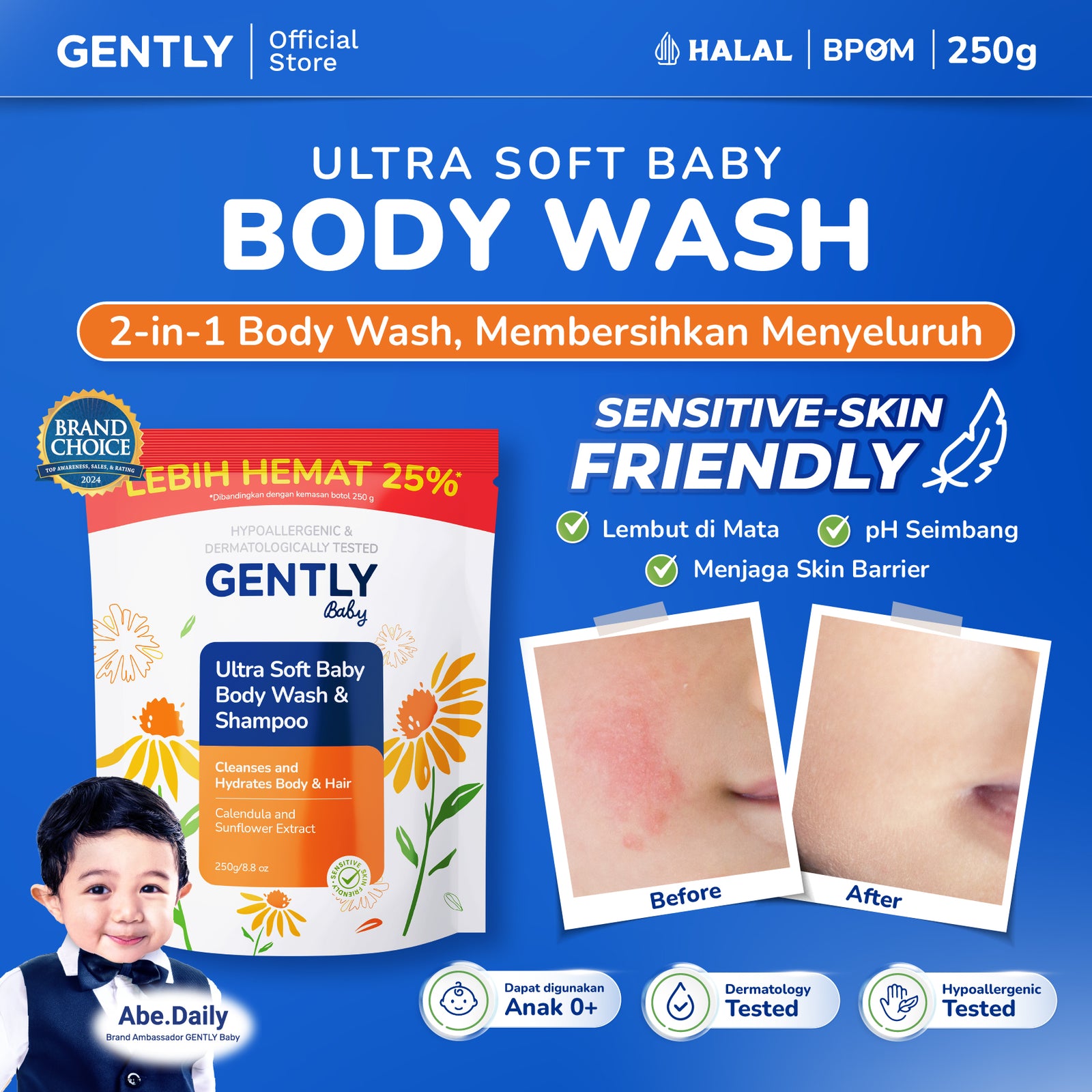 GENTLY Ultra Soft Baby Body Wash & Shampoo Refill Pouch 250ml