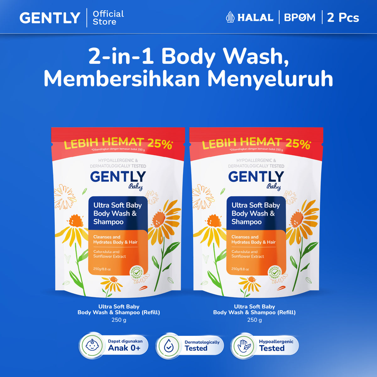 GENTLY Ultra Soft Baby Body Wash & Shampoo 250ml
