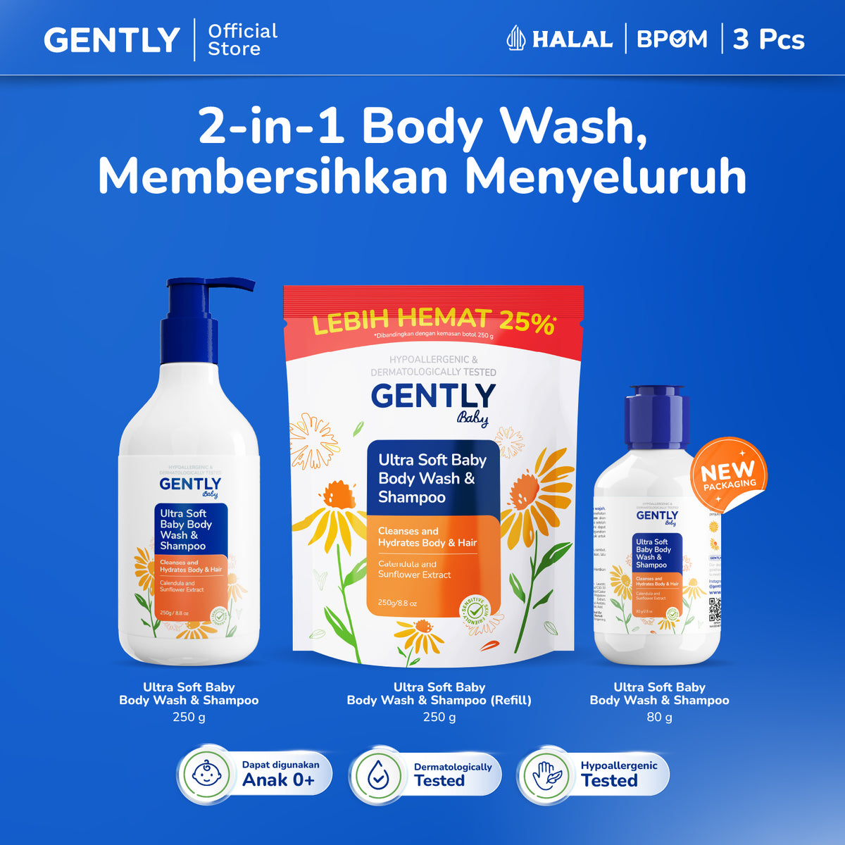 GENTLY Ultra Soft Baby Body Wash & Shampoo Refill Pouch 250ml