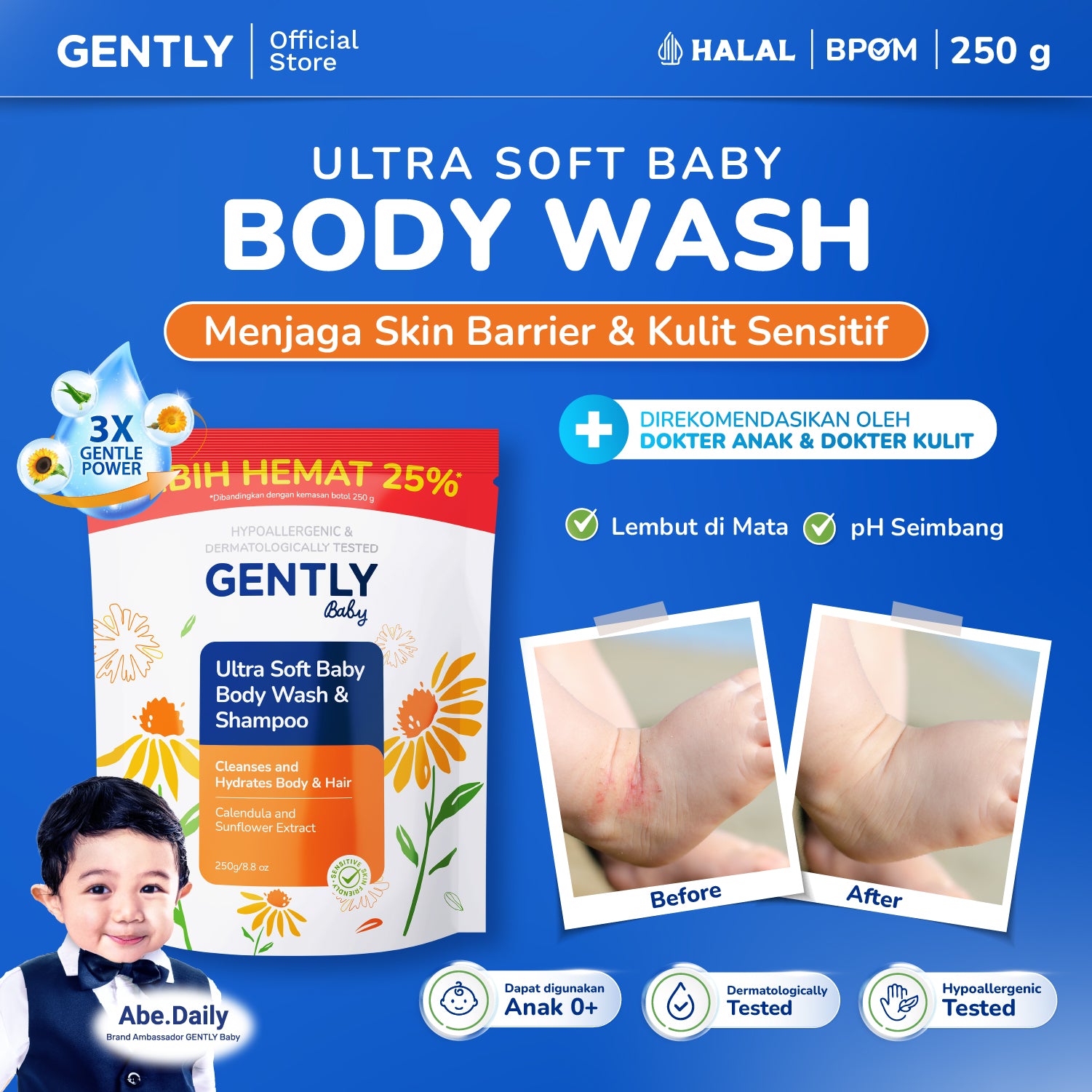GENTLY Ultra Soft Baby Body Wash & Shampoo 250ml
