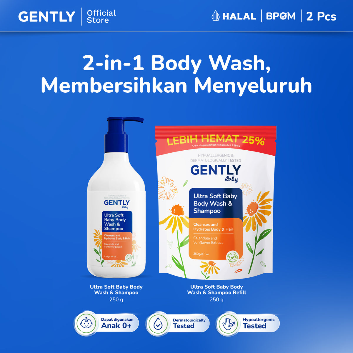 GENTLY Ultra Soft Baby Body Wash & Shampoo 250ml