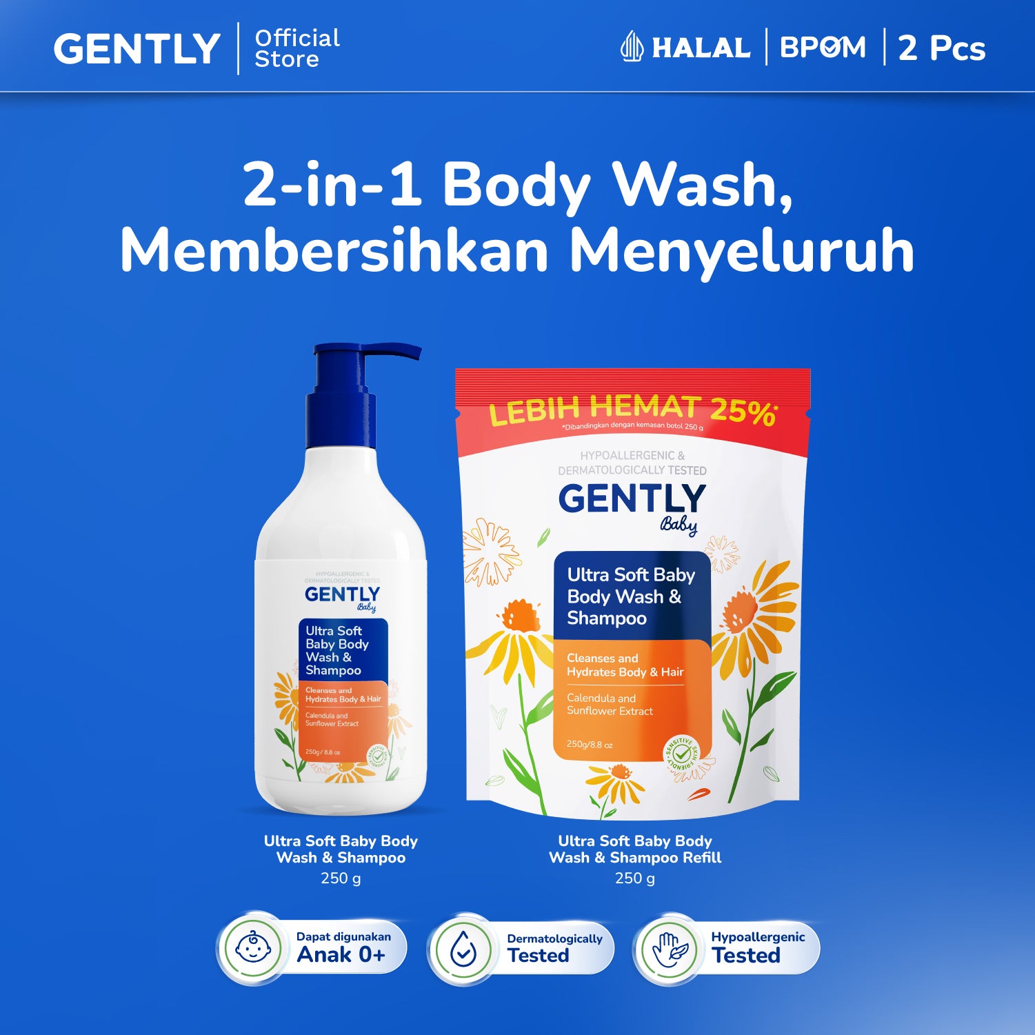 GENTLY Ultra Soft Baby Body Wash & Shampoo 250ml