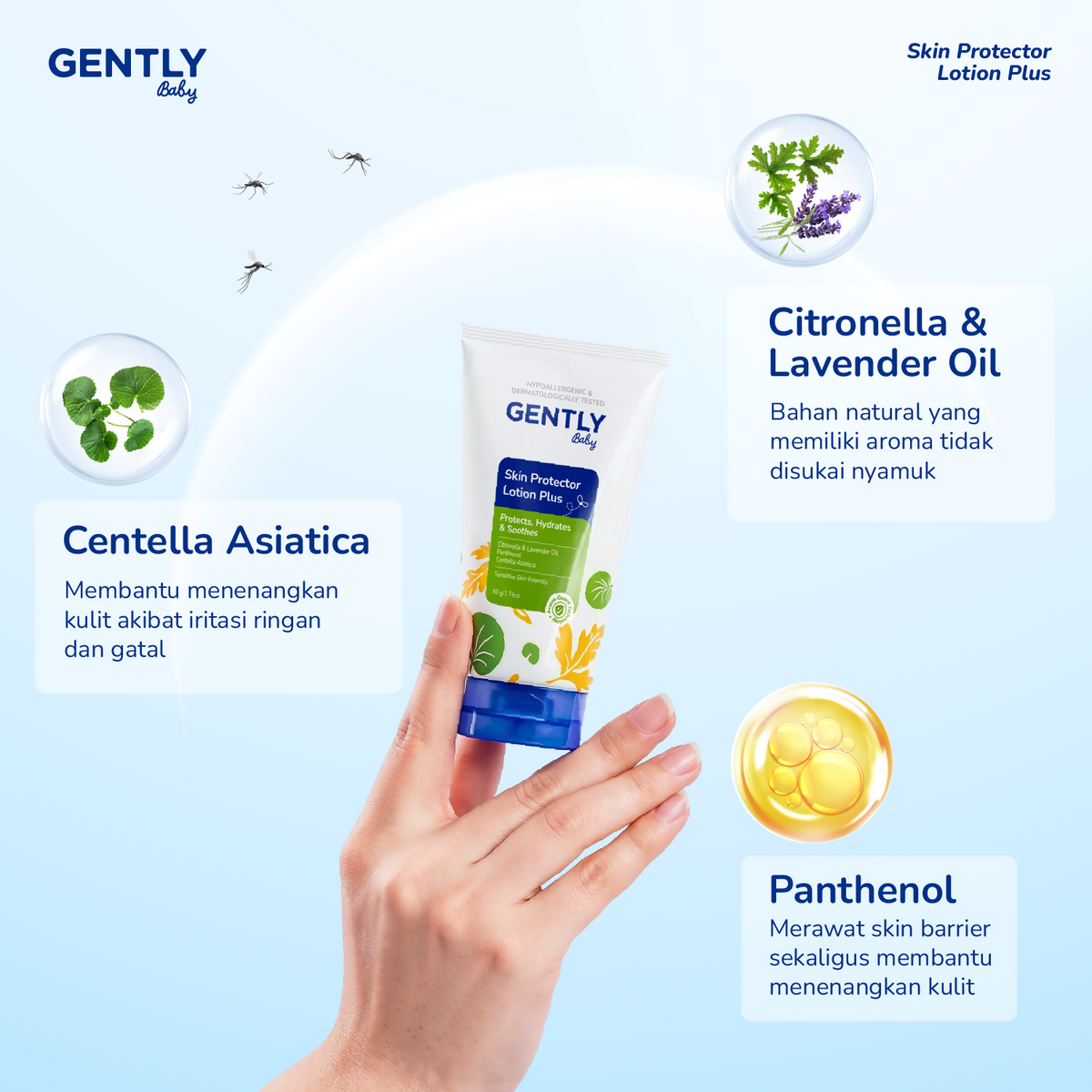 GENTLY Baby Skin Protector Lotion Plus 50gr - Anti Nyamuk Bayi Citronella | Lotion Anti Nyamuk 8 Jam untuk Bayi & Anak | Cream Anti Nyamuk