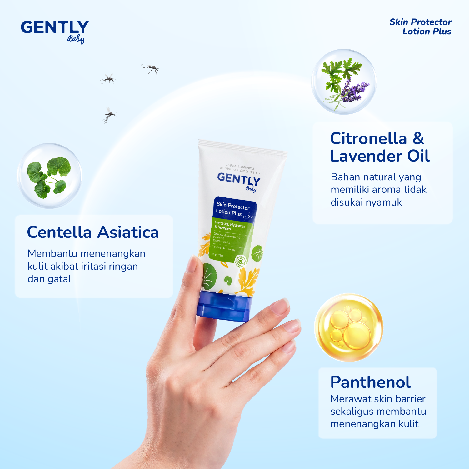 GENTLY Baby Skin Protector Lotion Plus 50gr - Anti Nyamuk Bayi Citronella | Lotion Anti Nyamuk 8 Jam untuk Bayi & Anak | Cream Anti Nyamuk