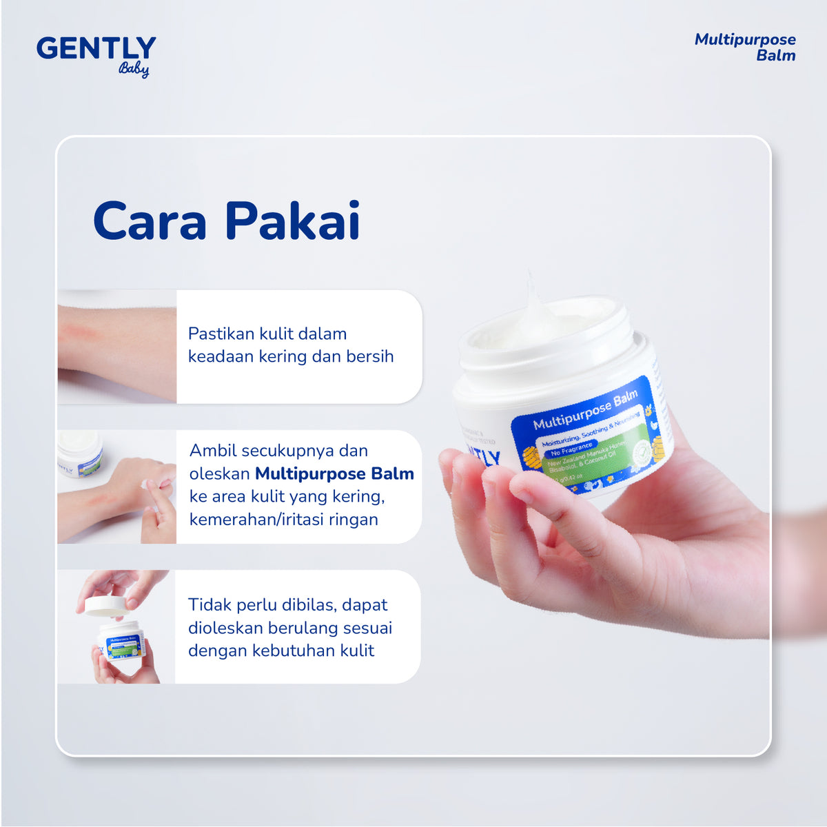 GENTLY Baby Multipurpose Balm 12gr - Baby Balm Multifungsi dengan New Zealand Manuka Honey | 5x Ceramides | Untuk Kulit Sensitif & Kering