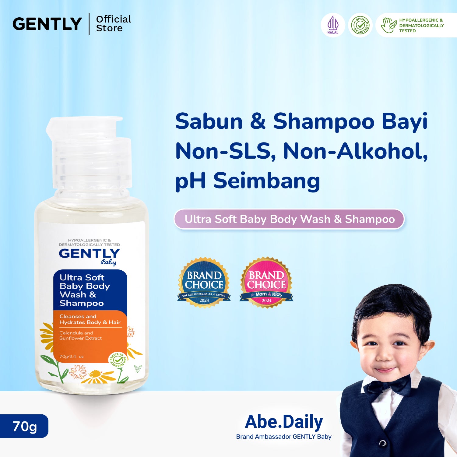 GENTLY Ultra Soft Baby Body Wash & Shampoo 70ml
