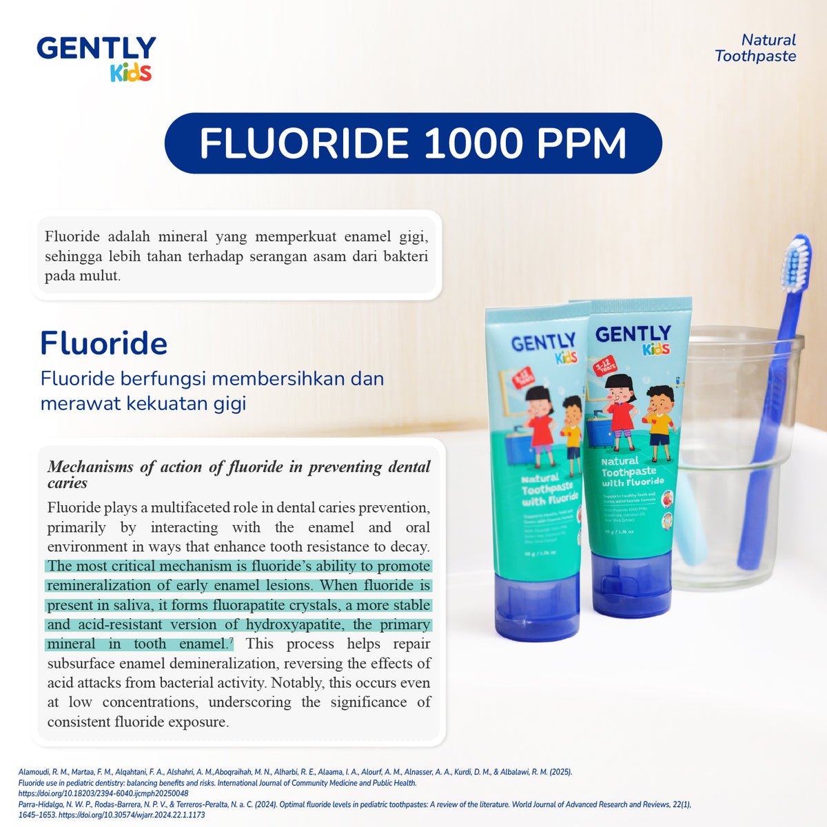 GENTLY Kids Natural Toothpaste 50gr - Pasta Gigi anak dengan Fluoride 1000ppm | Aman Tertelan | Rasa Leci | Efektif Membantu Cegah Gigi bBerlubang sejak Gigi Pertamanya