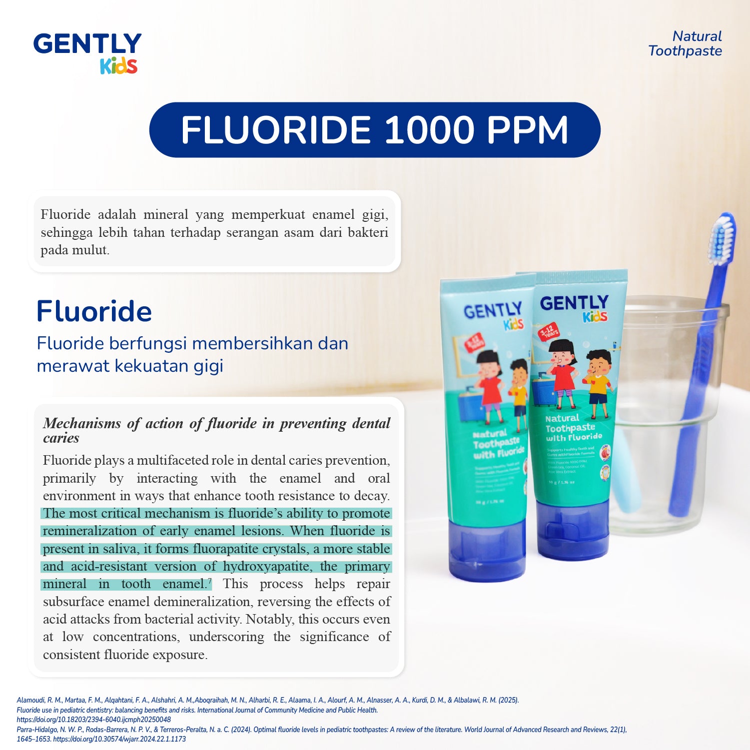 GENTLY Kids Natural Toothpaste 50gr - Pasta Gigi anak dengan Fluoride 1000ppm | Aman Tertelan | Rasa Leci | Efektif Membantu Cegah Gigi bBerlubang sejak Gigi Pertamanya