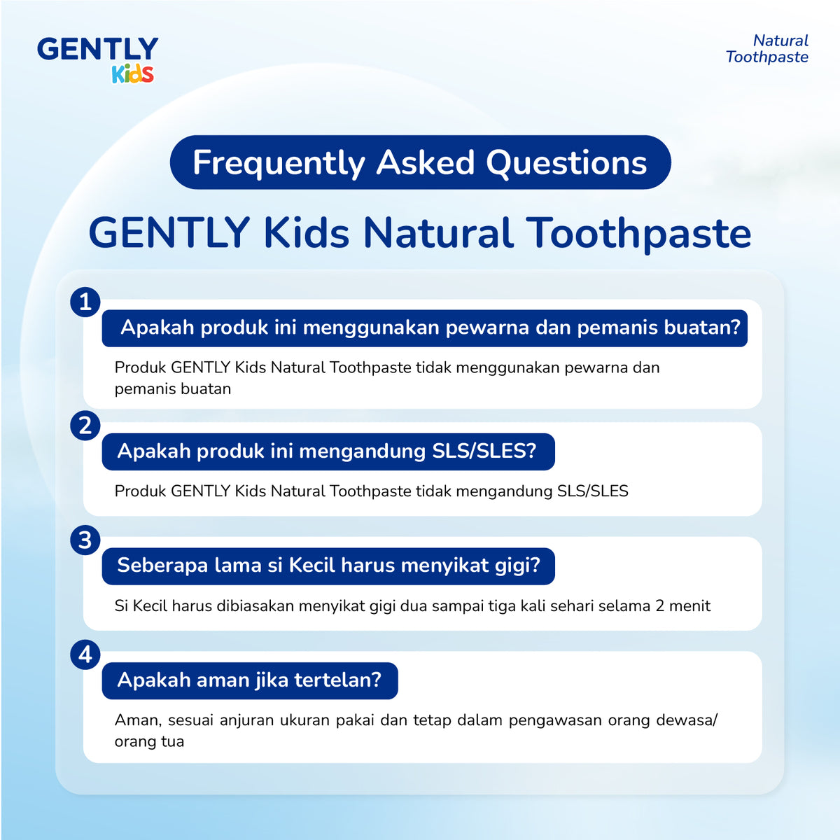 GENTLY Kids Natural Toothpaste 50gr - Pasta Gigi anak dengan Fluoride 1000ppm | Aman Tertelan | Rasa Leci | Efektif Membantu Cegah Gigi bBerlubang sejak Gigi Pertamanya