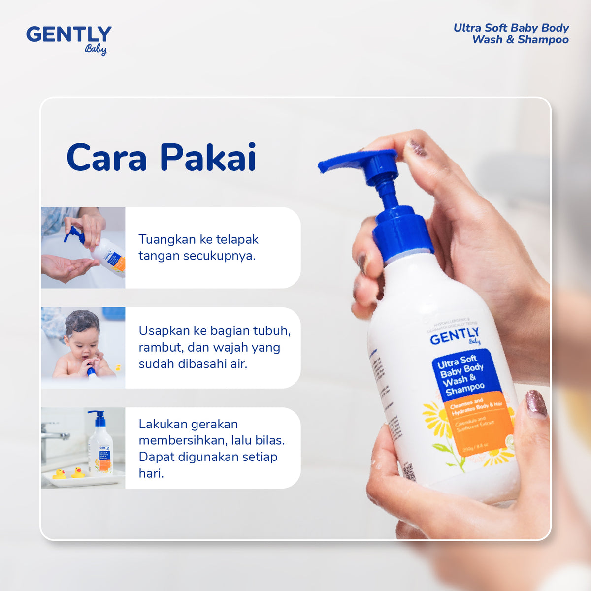 GENTLY Ultra Soft Baby Body Wash & Shampoo 250ml